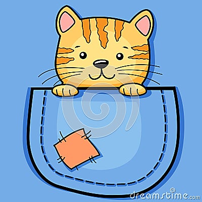 Pocket Cat. Childish print with kitty for t-shirt Vector Illustration